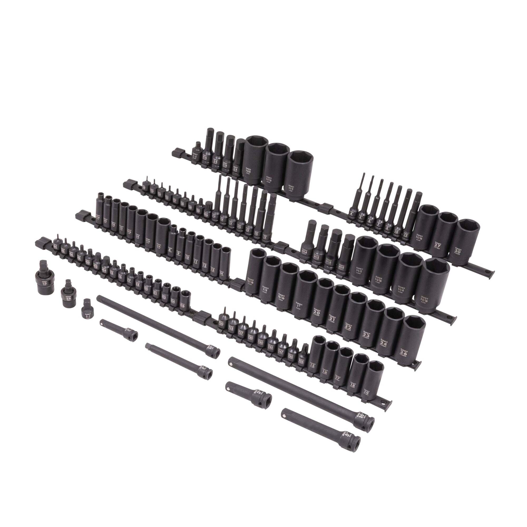 Sunex Tools Master Impact Socket and Bit Set — 3/8in. & 1/2in. Drive, SAE & Metric, 6-Point, Standard & Deep, 105-Piece, Model# 10105